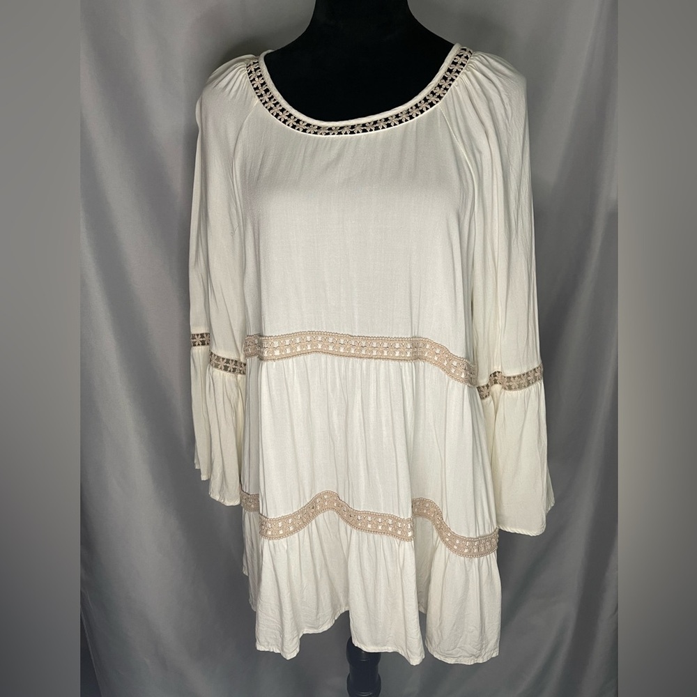 Melissa Paige Women’s Boho Peasant Tunic Top Blouse Bell Sleeves Sz XL NWOT - Picture 1 of 11